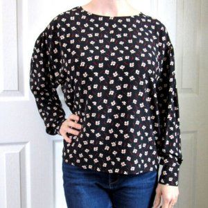 Primark Black Chiffon Quality Floral Blouse Long Sleeve Office Classic Size 4